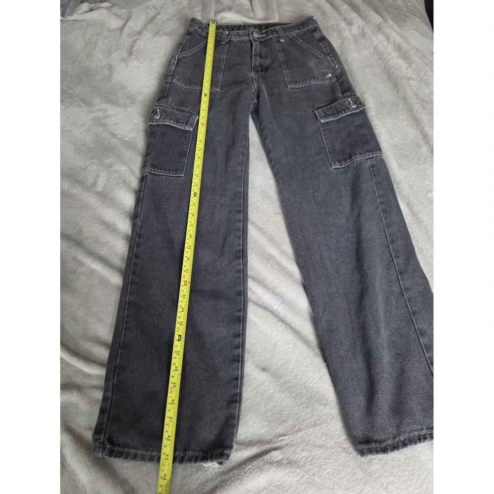 SheIn Jeans Womens 30 Gray Charcoal Wash High Rise Straight Cargo Pockets Denim